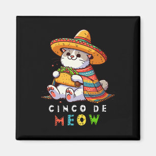 Aimant Cinco De Meow Avec Chat Souriant Taco Et Sombrero 