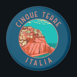 Aimant Cinque Terre Italie Cercle Vintage<br><div class="desc">Design d'art de voyage rétro des Cinque Terre. Les Cinque Terre est une succession de villages balnéaires centenaires situés sur la côte accidentée de la Riviera italienne.</div>