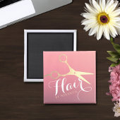 Aimant Ciseaux rose or moderne de salon de coiffure et de