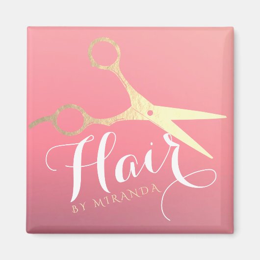 Aimant Ciseaux Rose Or Moderne Salon de Coiffure Maquilla (Devant)
