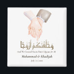 Aimant Citation à main An-Naba 8 Mariage musulman Nikah<br><div class="desc">Citation à main An-Naba 8 Mariage musulman Nikah Magnet Nous créons ce design avec dessin de mariée et mariés main main main et une citation du Coran "wa khalaqnakum azwaaja" avec le sens " et nous vous avons créé par paires" de Surah An-Naba 78:18 Ce design pourrait facilement personnaliser et...</div>