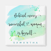 Aimant Citation de femme réussie Turquoise Aquarelle Scri (Devant)