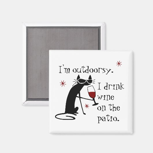 Aimant Citation de vin de Patio avec chat noir (Recto/Verso)