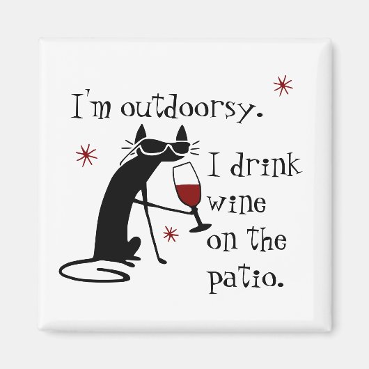Aimant Citation de vin de Patio avec chat noir (Devant)