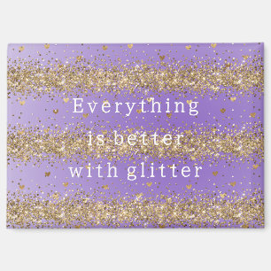Aimant Citations de paillettes violettes avec coeurs doré