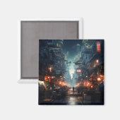 Aimant Cité Nocturne Futuriste Cyberpunk (Recto/Verso)
