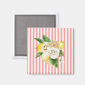 Aimant Citrons et roses à rayures roses (Recto/Verso)