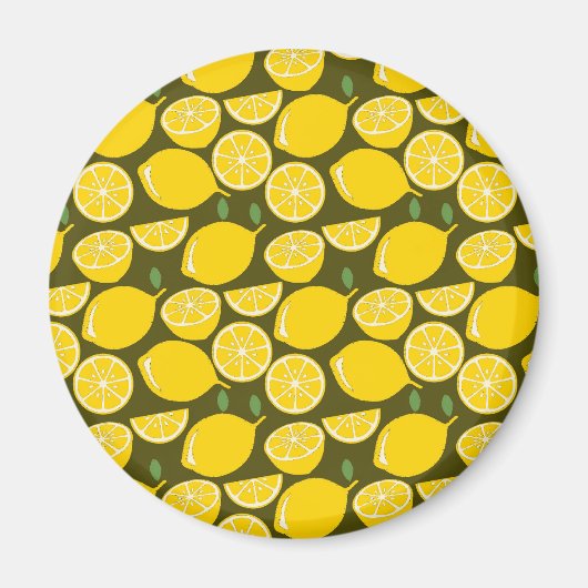 Aimant Citrons jaunes et motif vert olive : Citrus modern (Devant)