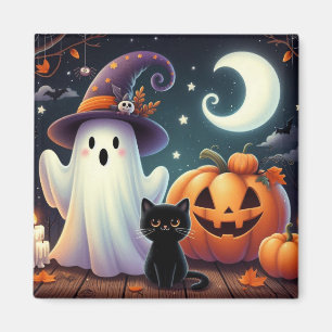 Aimant Citrouille, chat et fantôme d'Halloween mignons et