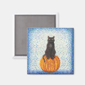 Aimant Citrouille de chat noir Pointillisme Halloween (Recto/Verso)