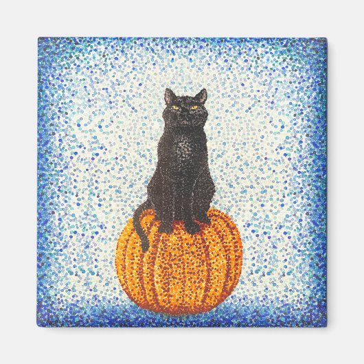 Aimant Citrouille de chat noir Pointillisme Halloween (Devant)