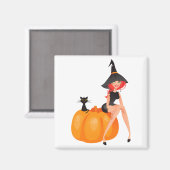 Aimant Citrouille de la sorcière d'Halloween et chat noir (Recto/Verso)