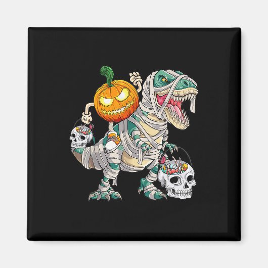 Aimant Citrouille équitation Mummy Dinosaur T rex Hallowe (Devant)