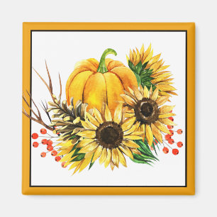 Aimant Citrouille et tournesols automne