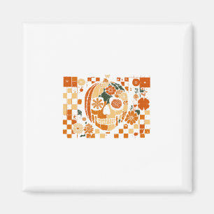 Aimant Citrouille Florale Crâne Damier Automne Halloween