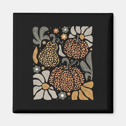 Aimant Citrouille léopard avec fleurs Boho Floral Thanksg (Devant)