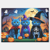 Aimant Citrouille russe Blue Cats Halloween drôle (Recto)