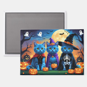 Aimant Citrouille russe Blue Cats Halloween drôle