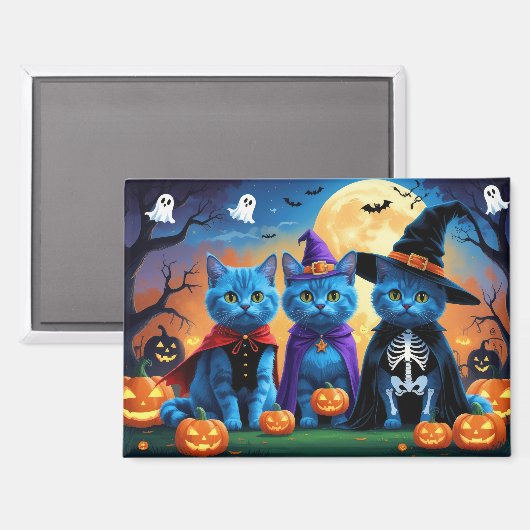 Aimant Citrouille russe Blue Cats Halloween drôle (Recto/Verso)