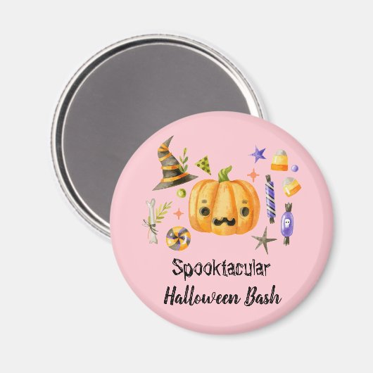 Aimant Citrouille Spooktacular Halloween Bash Party rose (Recto/Verso)