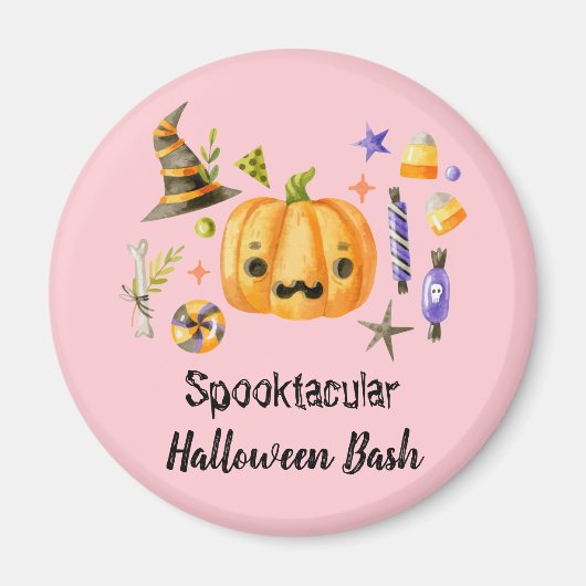 Aimant Citrouille Spooktacular Halloween Bash Party rose (Devant)