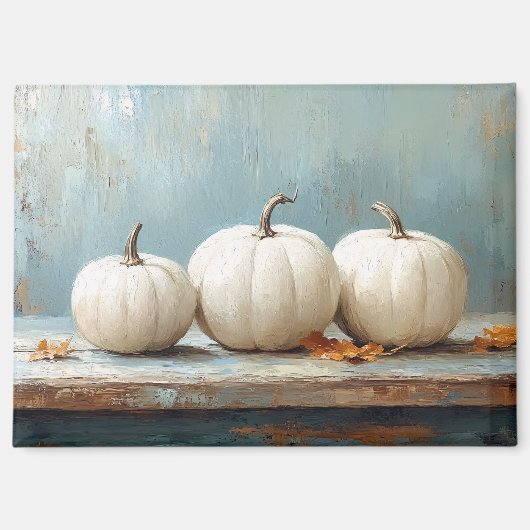 Aimant Citrouilles blanches sur une vieille table bleue (Recto)