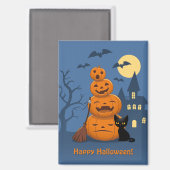 Aimant Citrouilles d'Halloween et chat noir (Recto/Verso)