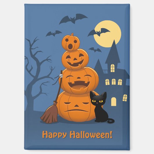 Aimant Citrouilles d'Halloween et chat noir (Recto)