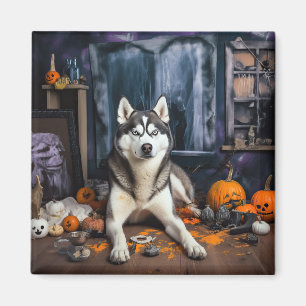 Aimant Citrouilles Épouvantables Halloween Husky Sibérien