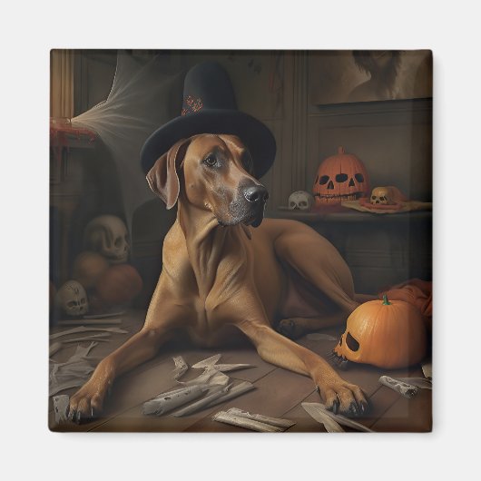 Aimant Citrouilles Rhodesian Ridgeback Halloween Effrayan (Devant)