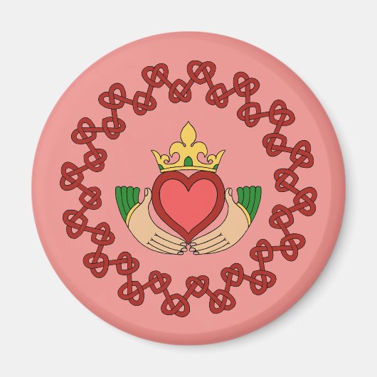 Aimant Claddagh et Red Knotwork sur rose (Devant)