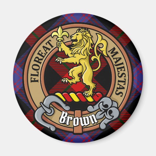 Aimant Clan Brown Crest sur Tartan (Devant)