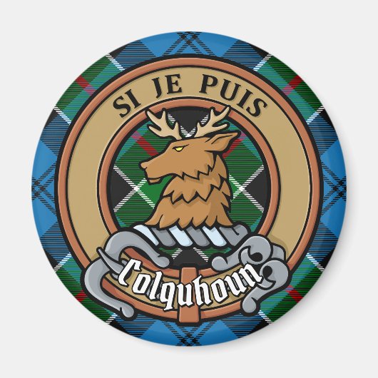 Aimant Clan Colquhoun Crest sur Tartan (Devant)