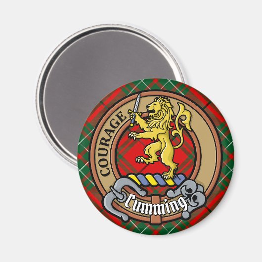 Aimant Clan Cumming Crest sur Tartan (Recto/Verso)