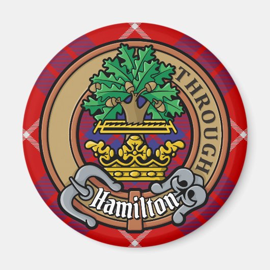 Aimant Clan Hamilton Crest sur Red Tartan (Devant)