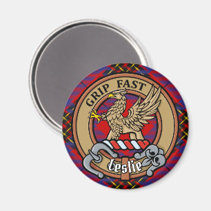 Aimant Clan Leslie Crest sur Red Tartan