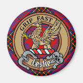 Aimant Clan Leslie Crest sur Red Tartan (Devant)