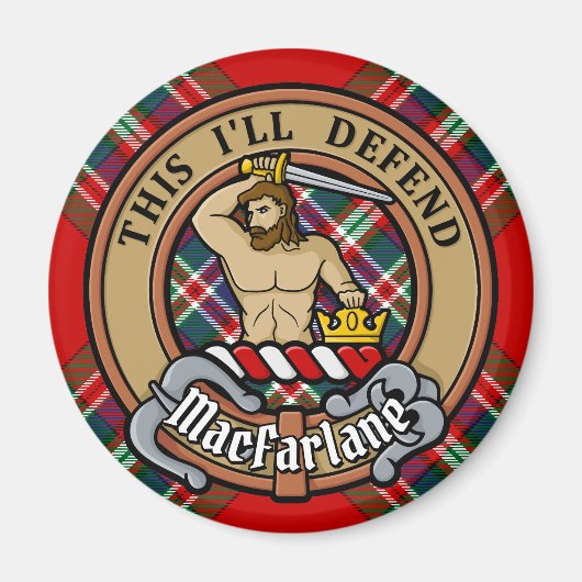 Aimant Clan MacFarlane Crest sur Tartan (Devant)