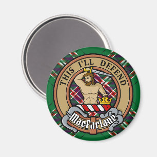 Aimant Clan MacFarlane Crest sur Tartan de chasse moderne