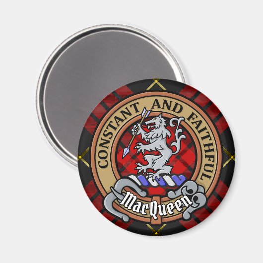 Aimant Clan MacQueen Crest sur Tartan (Recto/Verso)