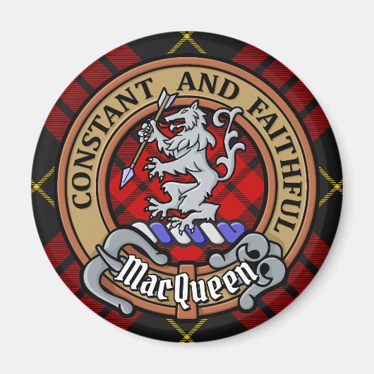 Aimant Clan MacQueen Crest sur Tartan (Devant)