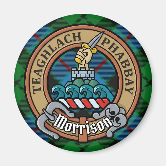 Aimant Clan Morrison Crest sur la chasse Tartan (Devant)