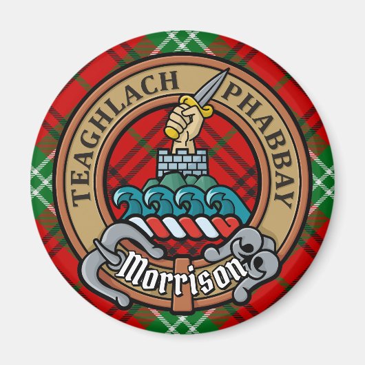 Aimant Clan Morrison Crest sur Red Tartan (Devant)