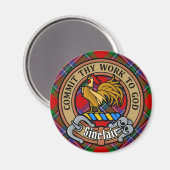 Aimant Clan Sinclair Crest sur Red Tartan (Recto/Verso)