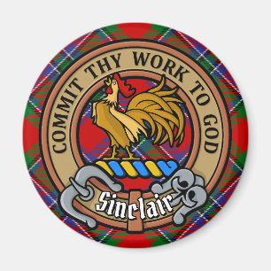 Aimant Clan Sinclair Crest sur Red Tartan