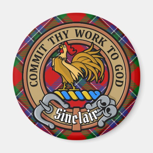 Aimant Clan Sinclair Crest sur Red Tartan (Devant)