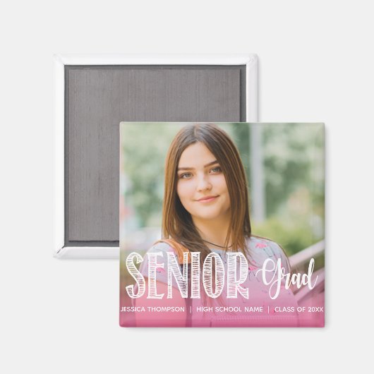 Aimant Classe de 2024 Cute Rose photo Keepsaké (Recto/Verso)
