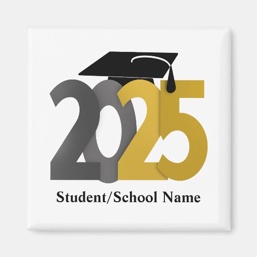 Aimant Classe or et argent de 2025 Graduation (Devant)