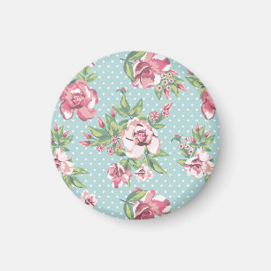 Aimant Classé rétro motif floral mignon pois bleu