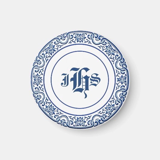 Aimant Classic Retro Personnalisé Monogramme Motif Bleu (Devant)